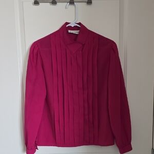 Vintage-Inspired Fuchsia Pleated Blouse - Unknown Brand